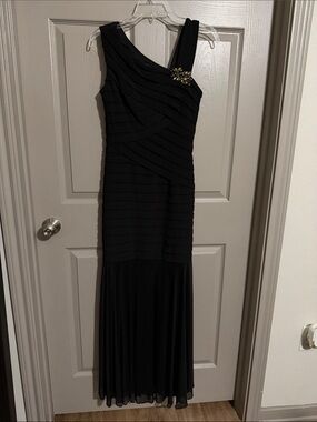 Xscape Black One-Shoulder Evening Gown with Jeweled Accent